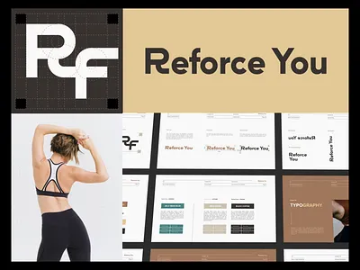 REFORCE YOU (Wellness brand) - Logo Identity, Brand Style Guide brand brand bible brand book brand designer brand identity brand style guide branding letter logo logo design logo identity protein powder rf logo suppliment text logo visual identity wellness wellness center wordmark yoga