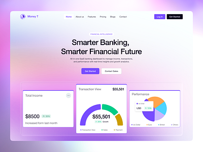 Finance SaaS Landing Page UI – Banking & Financial Analytics interface product service startup ui ux web