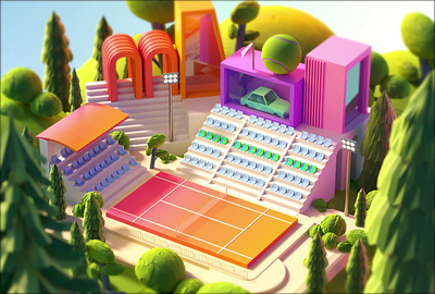 Tennis court 3d 3d art animation design illustration low poly lowpoly motion graphics sport tennis ui