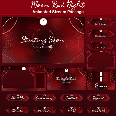 Moon Red Night Animated Stream Package: For Streaming Overlay animated pack stream animated screens kick overlay kick screens kick stream animated overlay pack stream overlay stinger transition