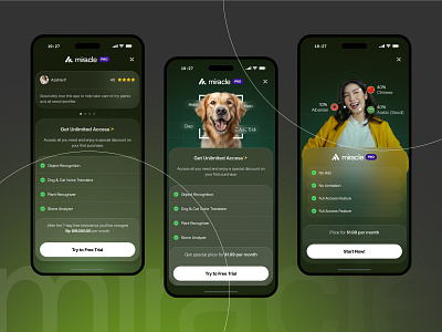 Miracle - Smart Identifier Subscription ai ai scan ai smart clean dark futuristic green mobile modern responsive smart identifier subscription ui ui design ux