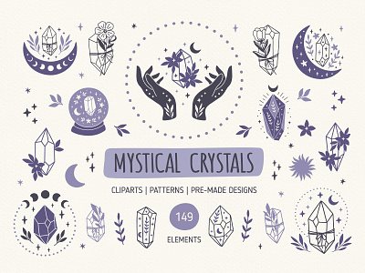 Mystical Crystals boho celestial clipart crystal crystall ball crystals design esoteric hand drawn illustration magic magic crystal magical moon phase mystery mystical spiritual vector witch witchcraft