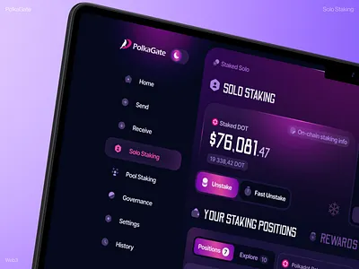 PolkaGate: Solo Staking Non-Custodial Wallet ai dashboard artificial intelligence blockchain app crypto app crypto exchange crypto payments crypto wallet cryptocurrency dashboard ui ethereum finance financial app fintech memecoin platform product design swap token trading web3 design