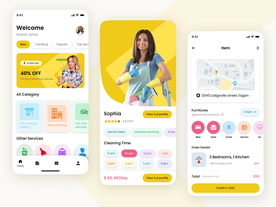 Cleaning Service App UI app appointment booking clean cleaners cleaning cleaning service design home house house chores mobile mobile app office online booking popular service service service design services mobile app ui