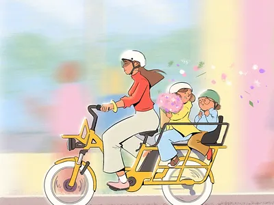 Sunny commute bike colour cycle cycling design drawing fashion flowers illustration kids paris style
