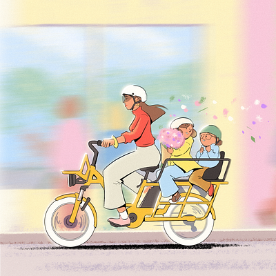 Sunny commute bike colour cycle cycling design drawing fashion flowers illustration kids paris style