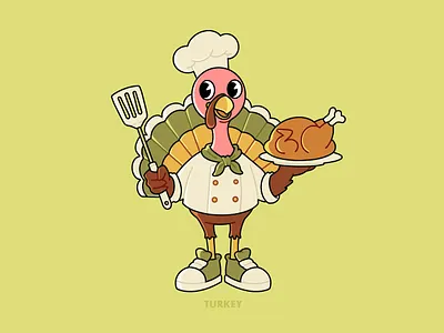 Turkey Chef Cartoon Character autumn branding cartoon cartoon character character design chef design food graphic design illustration logo minimalist restaurant turkey vector