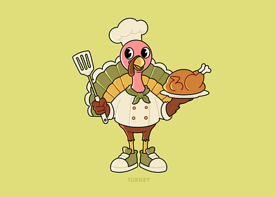 Turkey Chef Cartoon Character autumn branding cartoon cartoon character character design chef design food graphic design illustration logo minimalist restaurant turkey vector