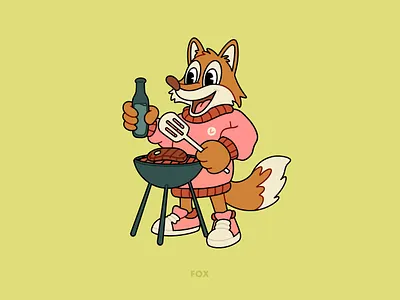 Grill Fox Cartoon Character 2d animation branding cartoon cartoon character character design design fox graphic design grill grill cartoon illustration logo logo mascot mascot playful ui ux vector