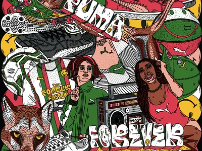 PUMA STORE branding decor design family fashion foreverfaster graphic design illustration noir77 puma stickers store trapers