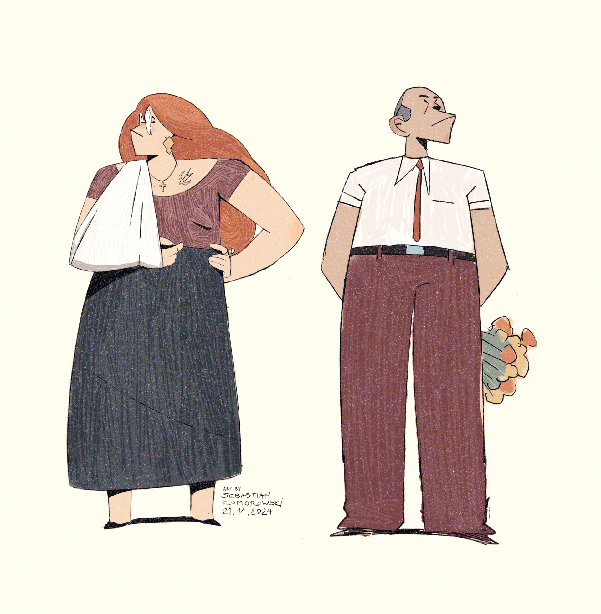 Old Couple character design drawing illustration