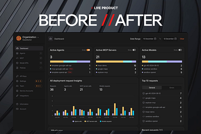 Blaxel AI Agent Dashboard Redesign 🤖 accessibility ai insfrastructure app design before vs after best ux design agency blaxel bottomlineux dashboard desing mafruh product design agency pwa saas design saasfactor startup usability ux design web app y combinator