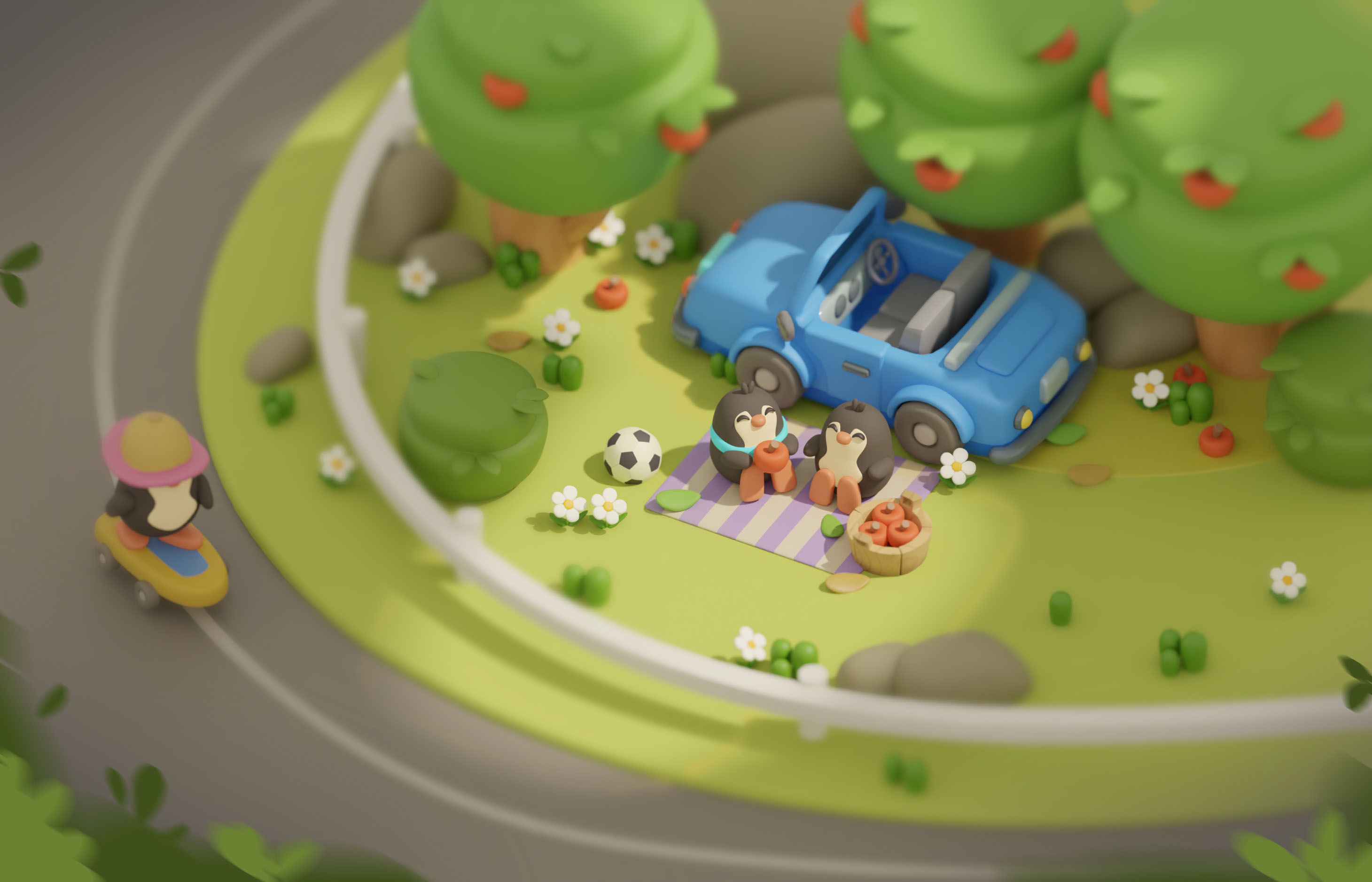 Park Day Drive 3d blender color concept drawing illustration