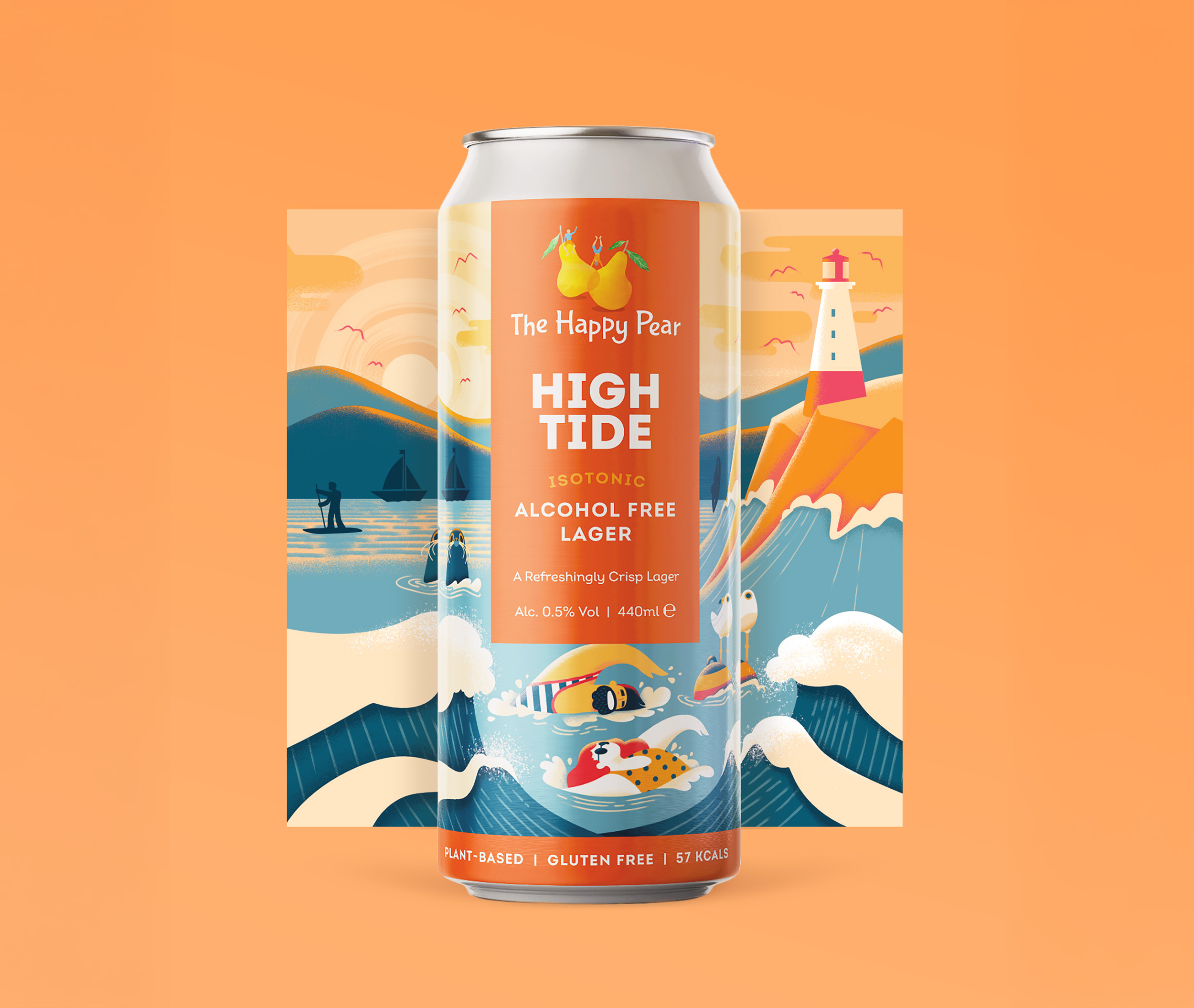 Illustrated packaging for 'The Happy Pear' beer can beer packaging can design colorful design flat illustrated packaging illustration packaging pastels vector