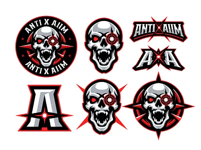 Custom Skull Deadeye Logo Pack | ANTIXAIIM aim branding csgo esport esportlogo esports logo gamer gaming illustration logo mascot red skull shooter skull skull logo sports logo streamer