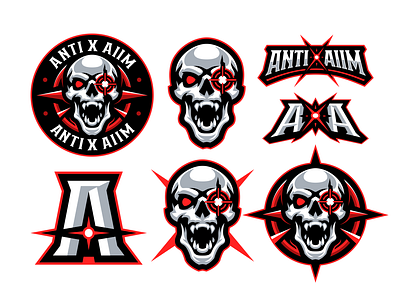 Custom Skull Deadeye Logo Pack | ANTIXAIIM aim branding csgo esport esportlogo esports logo gamer gaming illustration logo mascot red skull shooter skull skull logo sports logo streamer