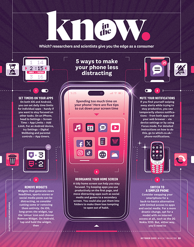 5 ways to make your phone less distracting (Which?) app illustration infographic nokia notification phone smart
