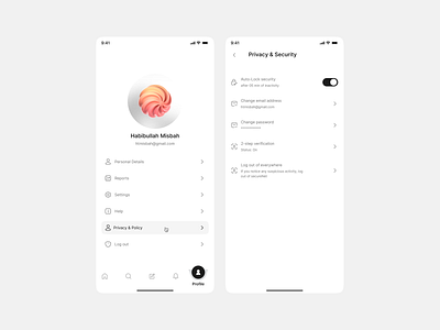 Settings & Privacy UI – Mobile App Concept 3d animation branding graphic design habib habibullah landing page mobile app motion graphics profile ui setting page ui uiux design website website design