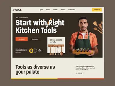 Spatula - Cookware Landing Page Website aesthetic web design cooking product cooking set cooking website cookware crockeries ecommerce ecommerce web design ecommerce website kitchen design kitchen product landing page landingpage marketing sophisticated web design uiux web design webdesign website design website designer