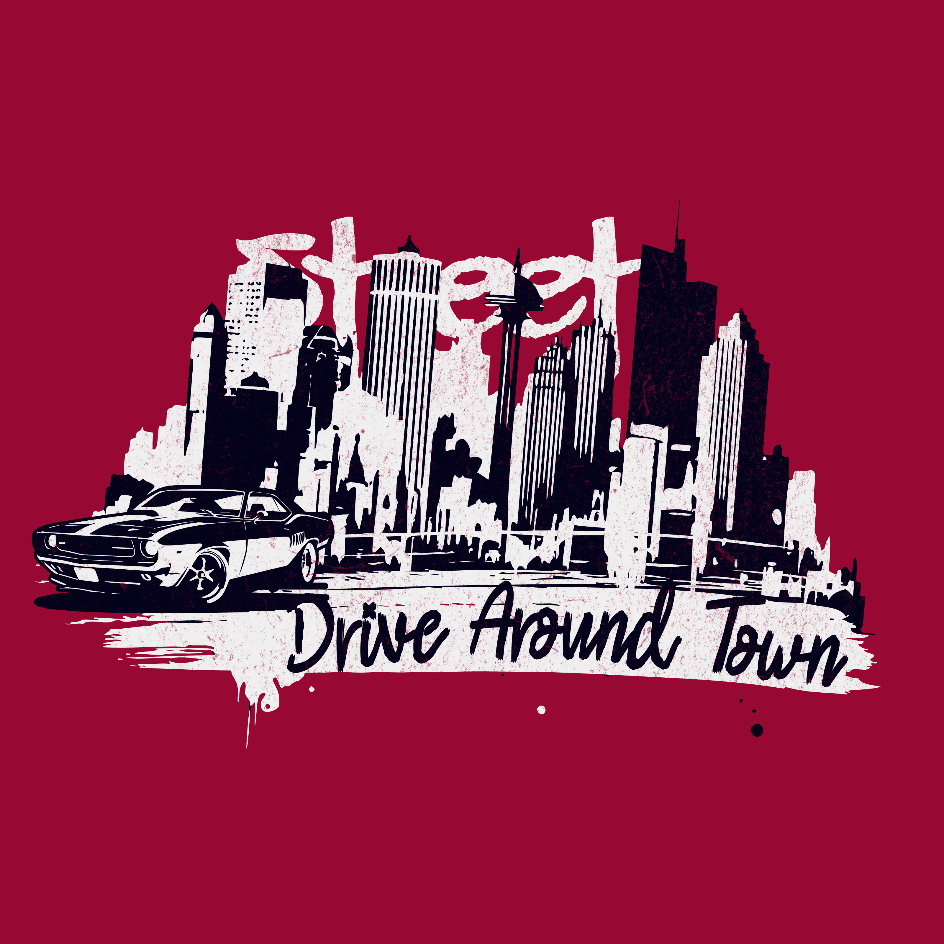 Street Drive Around Town - Urban T-Shirt Design distressed