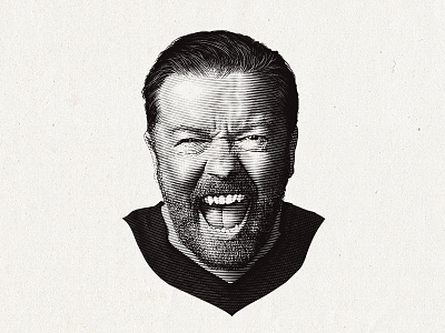 Portrait illustration - Ricky Gervais branding comedy custom design engraving etching graphic design hand drawn illustration logo portrait portrait illustration