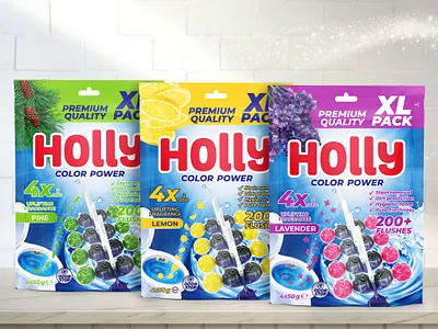Toilet blocks for Holly doypack freshener graphic design label design packaging packaging design paneer pouch design stand up pouch toilet toilet block