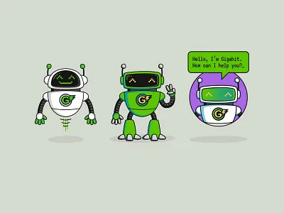 Gigabit, the chatbot cartoon mascot cartoon robot cartoonish chat bot chat support mascot chatbot chatbot character chatbot design chatbot mascot chatbot robot classic robot design company mascot friendly chatbot friendly robot gigabit internet mascot retrofuturistic robot character robot design robot mascot