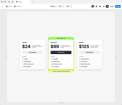 Pricing Boxes animation development framer interactive pricing pricing boxes product design ui user interface web design website