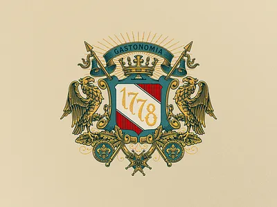 Gastronomia 1778 branding coat of arms crest design emblem food graphic design heritage illustration logo restaurant royal vintage