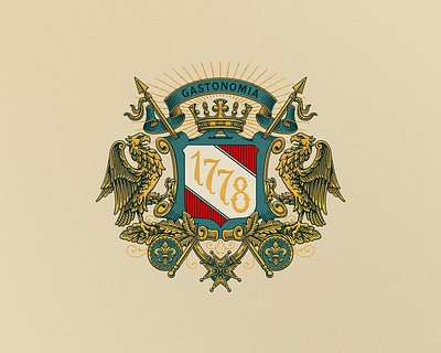 Gastronomia 1778 branding coat of arms crest design emblem food graphic design heritage illustration logo restaurant royal vintage