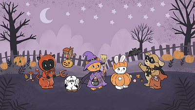 Halloween gang trick or treat illustration animation character characterdesign childrensbookillustration comic illustration
