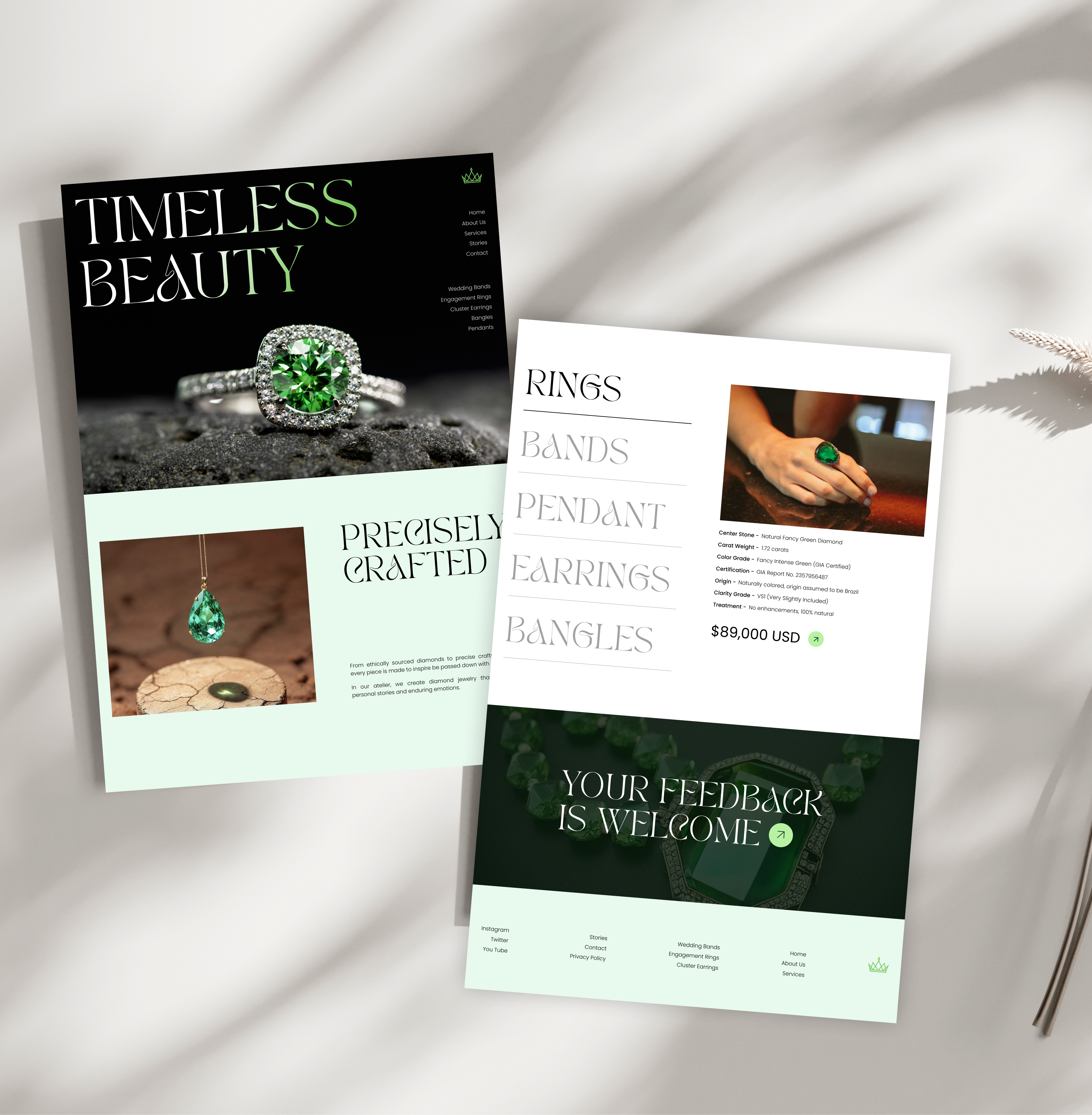Diamond Jewellery Website UI/UX Design diamond jewellery green website new website ui uiux