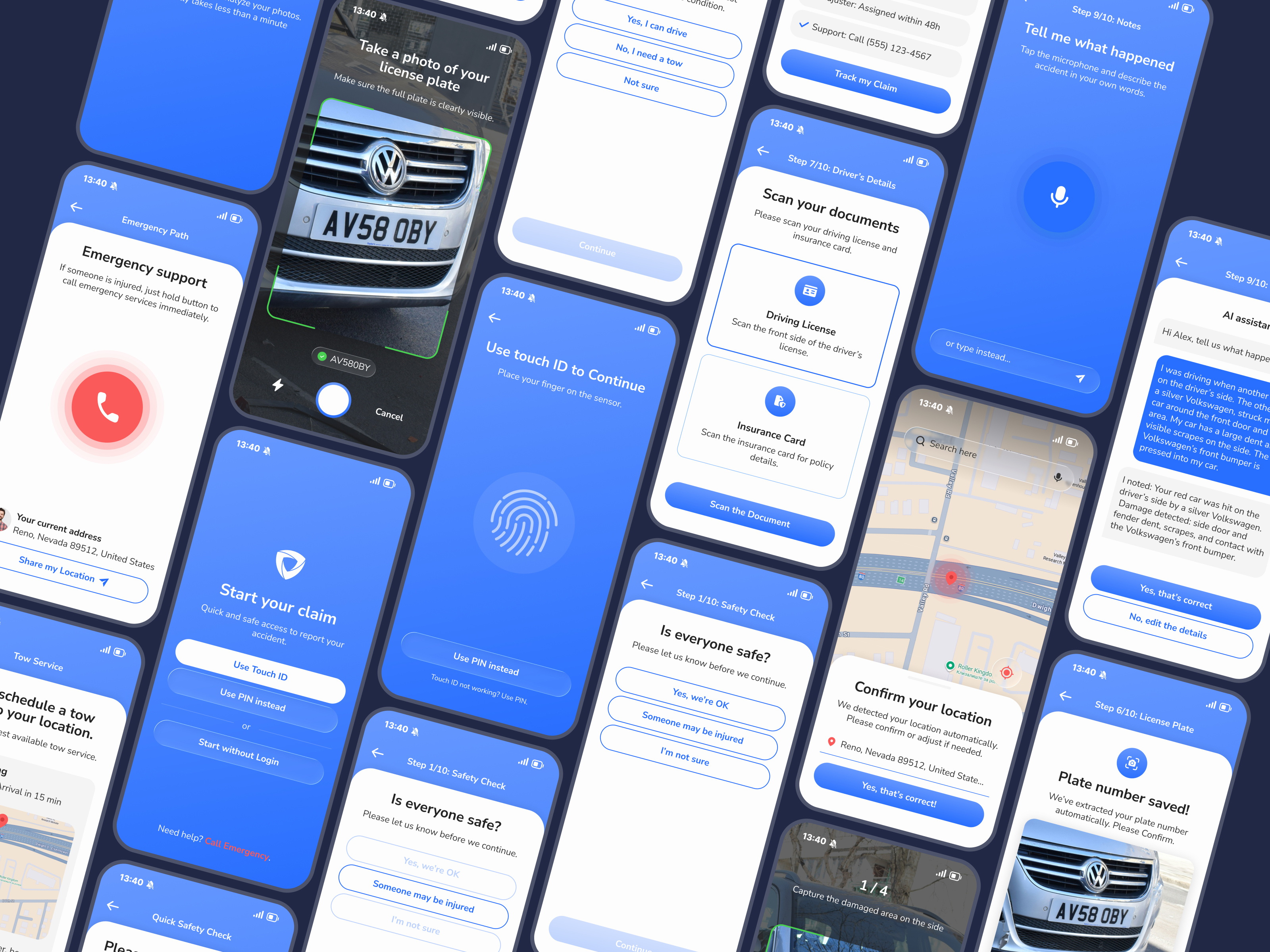 Car Insurance App - First Notice of Loss app car design fnol glass insurance minimalistic mobile modern simple ui ux