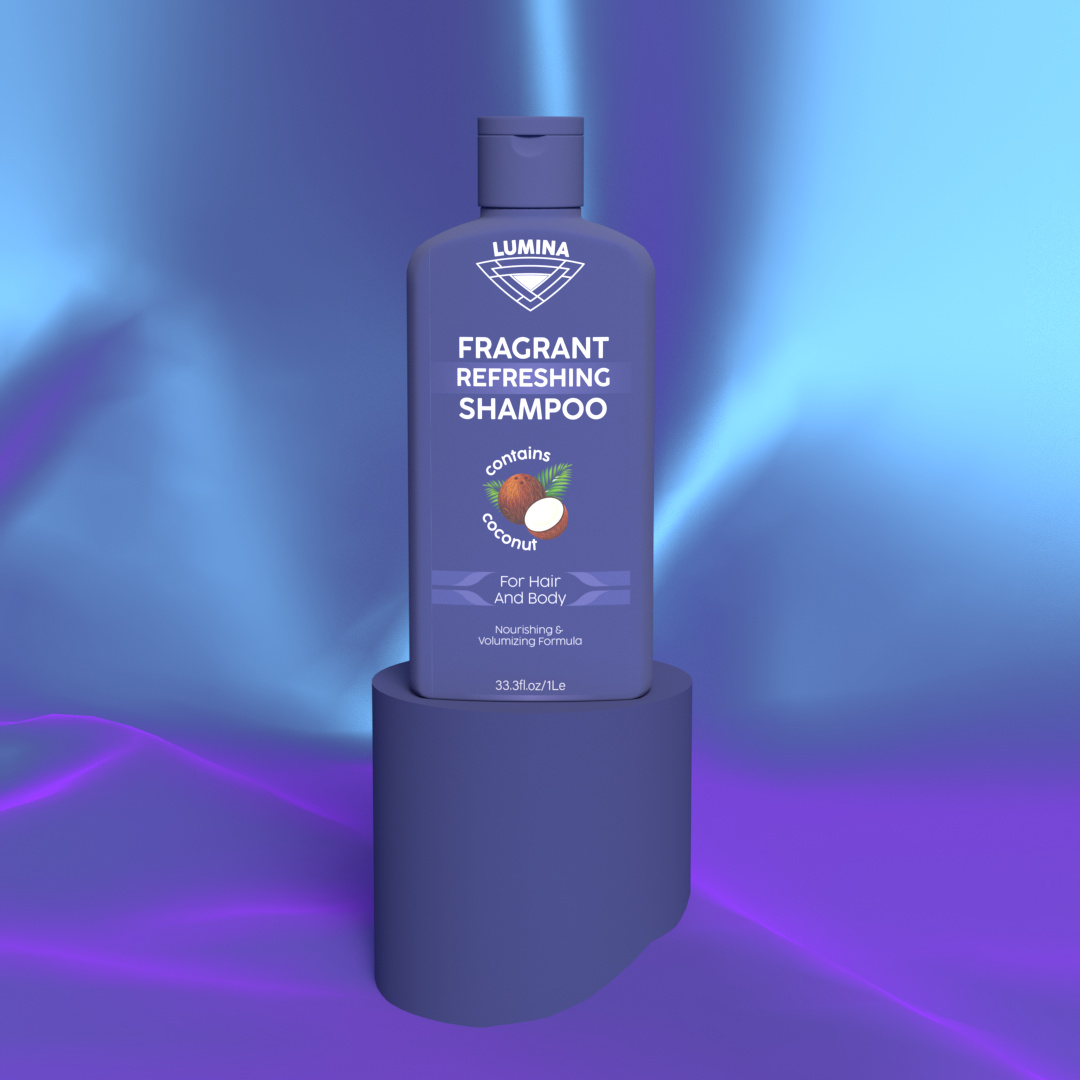 Lumina Shampoo — Calm Purple Variant (Packaging) 3d cosmetic visualization 3d product visualization adobe dimension mockup animation beauty product packaging branding and packaging cosmetic 3d mockup cosmetic bottle design cosmetic bottle rendering cosmetic packaging design cosmetic product rendering dimension mockup illustrator label design minimal packaging design modern label design packaging case study product branding concept product packaging concept shampoo bottle mockup shampoo packaging concept