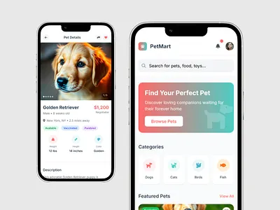 PetMart – Find, Adopt, Love dashboard mobileapp pet pet app ui ux