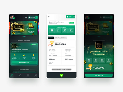 Poker Game UI app branding design fantasy game green illustration logo mobile poker ui ui design uiux ux