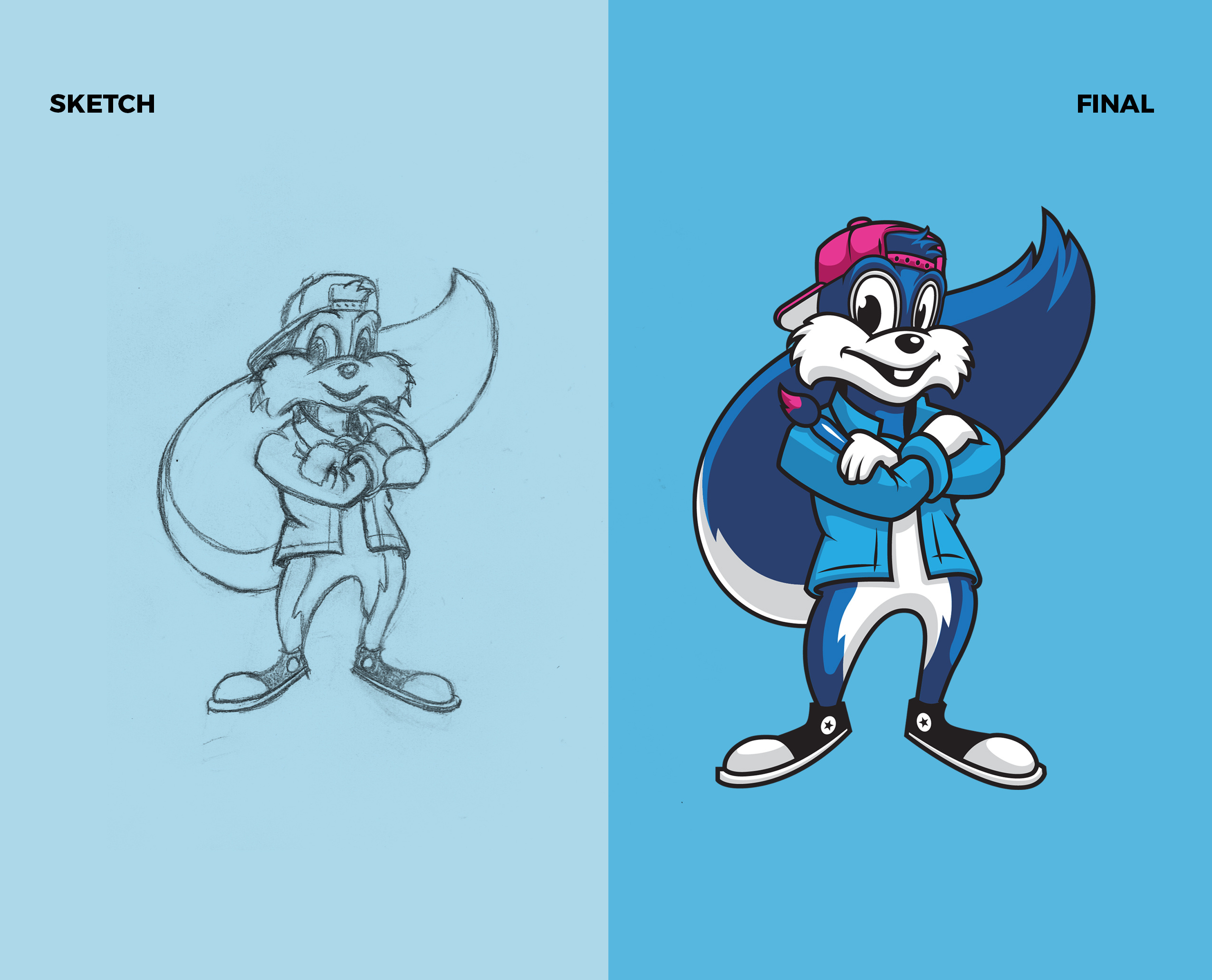 Blue Squirrel animal artist blue hat illustration jean jacket mascot mascot design paintbrush squirrel