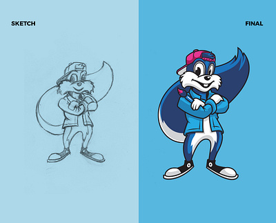 Blue Squirrel animal artist blue hat illustration jean jacket mascot mascot design paintbrush squirrel