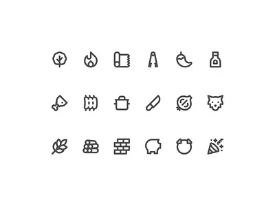 BBQ icons barbecue bbq cooking design fire icon icons illustration meat minimal minimalism minimalist pig ui vector