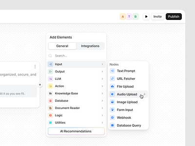 Workflow Builder Context Menu ai builder context dropdown elements flow llm menu nodes workflow