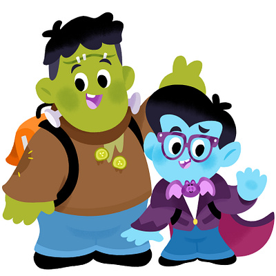 Best buds art bat cute dracula frankenstein halloween holiday illustration illustrator kids monster school season spooky vampire