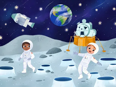 Kids On The Moon astronaut book illustration character children children book illustration childrensbook kidlitart moon picture book space