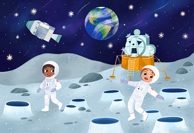 Kids On The Moon astronaut book illustration character children children book illustration childrensbook kidlitart moon picture book space