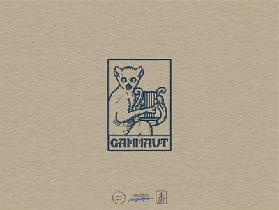 Gammaut Stamp Logo brand design brand identity branding branding design hand drawn identity design illustration instrument lemur logo logo design logo designer logodesign lyre mascot music record label stamp vintage visual identity