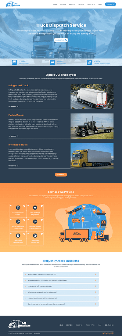 Truck Dispatching animation app landing page clean ui homepage design landing page minimal design modern design responsive design ui user interface web design website design