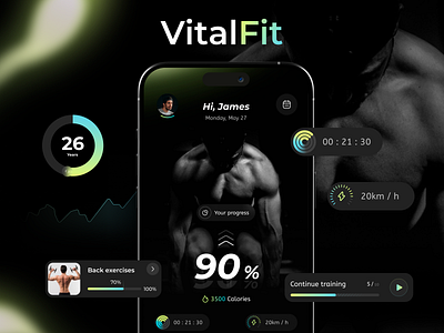 💪 VitalFit — Fitness App Concept app app design branding effect fitness fitness app health health tech ios minimalist mobile design mockup product design sport statistics ui concept ui design user interface workout app