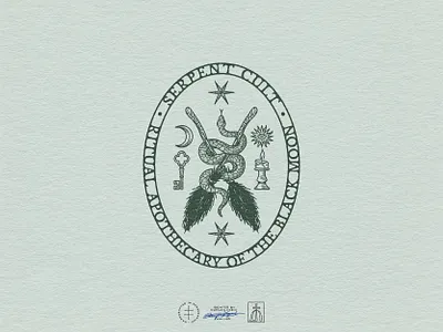 Serpent Cult Secondary Logo animal badge brand design brand identity branding branding design broom emblem esoteric hand drawn identity design illustration logo logo design magic occult snake vintage visual identity witch