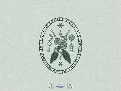 Serpent Cult Secondary Logo animal badge brand design brand identity branding branding design broom emblem esoteric hand drawn identity design illustration logo logo design magic occult snake vintage visual identity witch