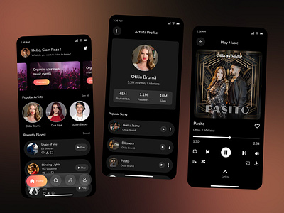 Muzaic Mobile App UI android app design app concept app design app inspiration app ui clean ui creative app ui dark ui ios app design minimal design mobile app design mobile ui modern app design music app music experience music player music streaming prototype design ui ux design user interface