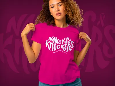 Nancy's Knockers apparel awareness bold boobs breast cancer custom feminine hand humor illustration knockers lettering nancy pink shirt strong t shirt typography women